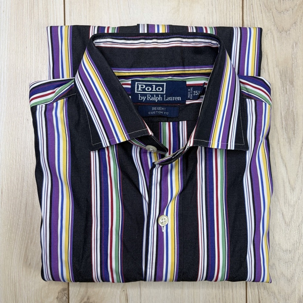 VTG Polo By Ralph Lauren Regent Custom Fit Button Up Shirt Stripe Mens M 15.5